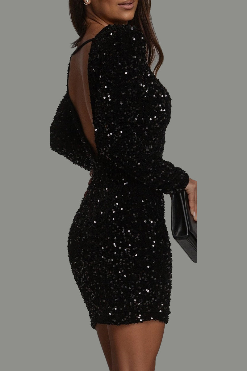 Madison | Chique Winter Backless Glitter feest Jurk