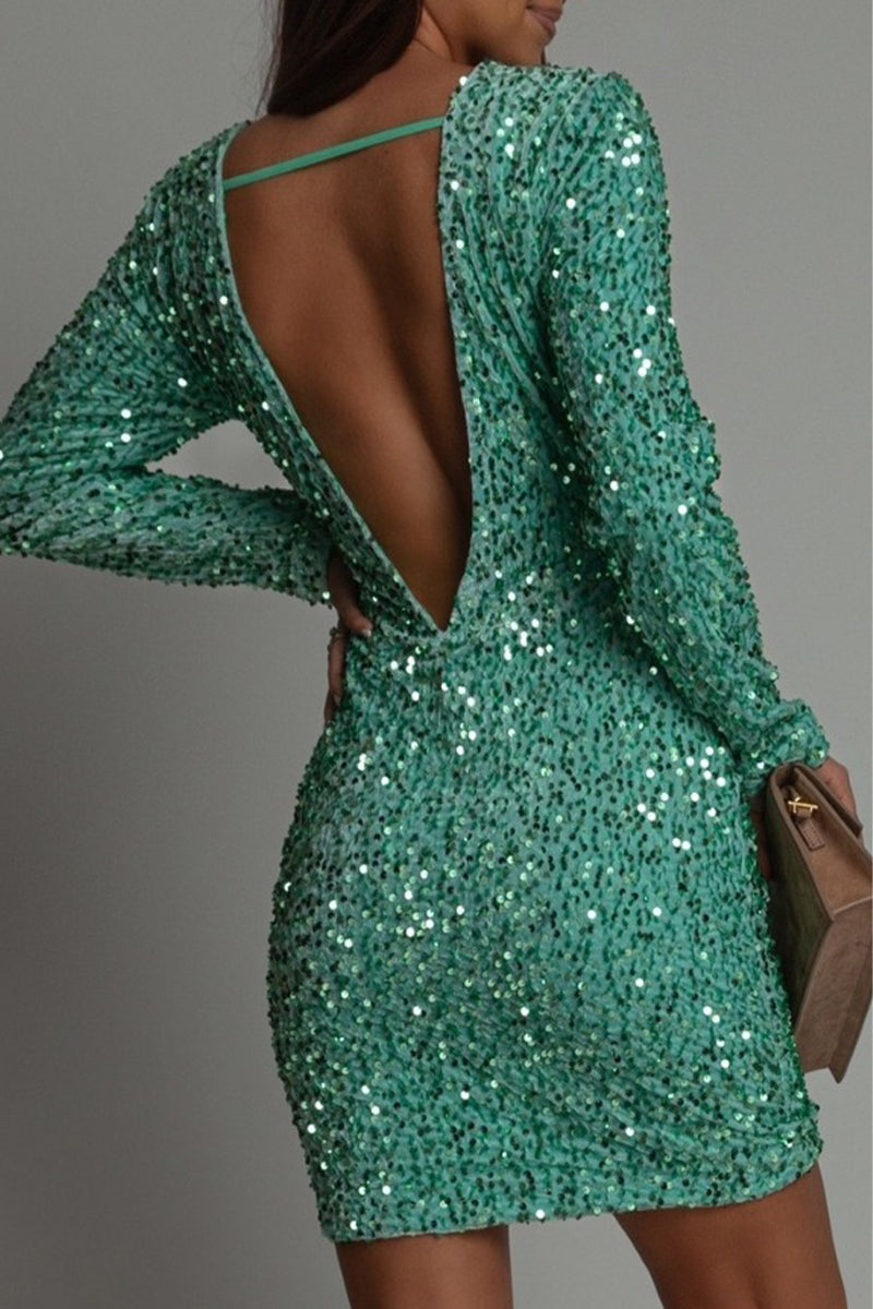 Madison | Chique Winter Backless Glitter feest Jurk