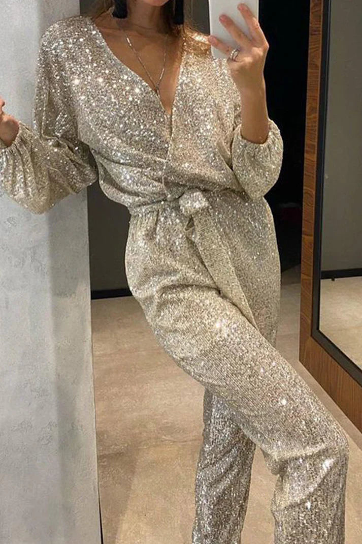 Gwen | V-hals Pailletten Jumpsuit