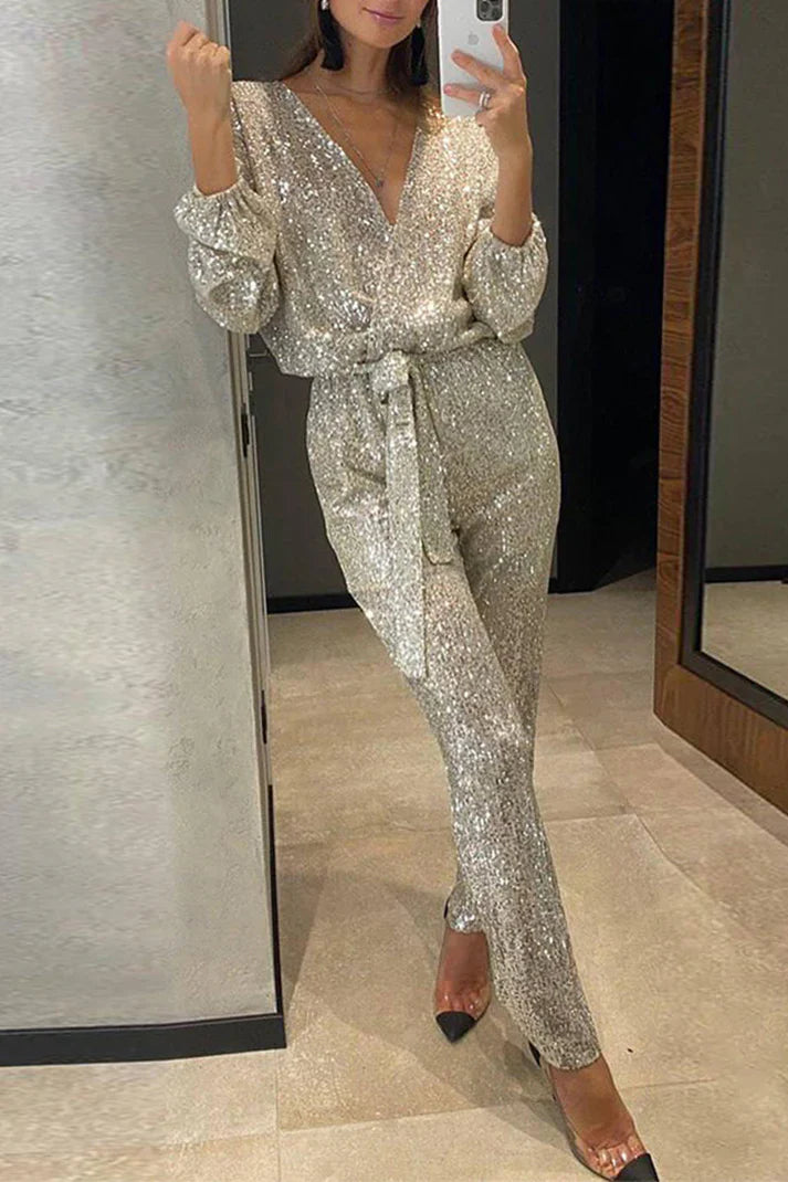 Gwen | V-hals Pailletten Jumpsuit