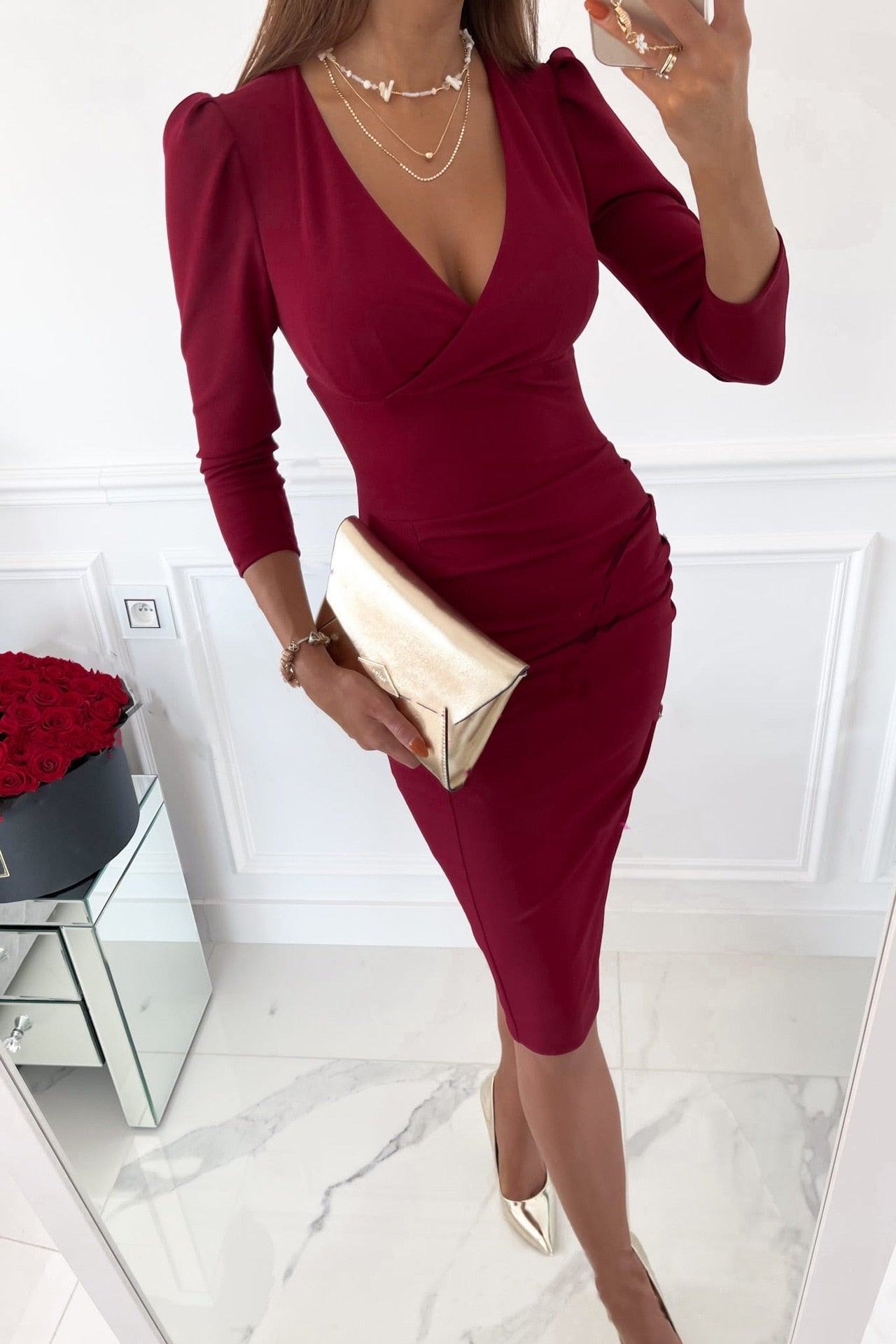 Naomi I Bodycon Jurk Met V-hals