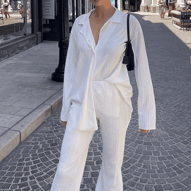 Adalynn | Tweedelig pak met losse gedrapeerde broek