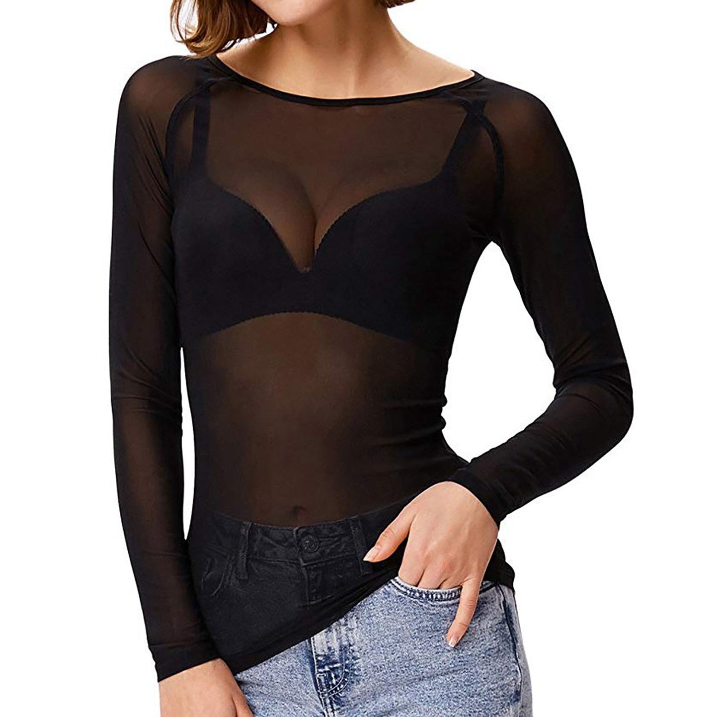Bella | Dames mesh top met lange mouwen