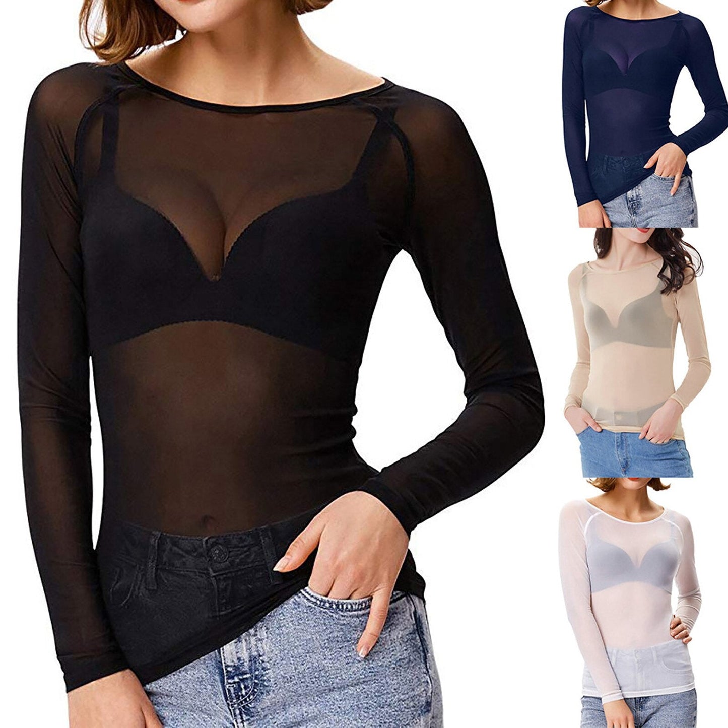 Bella | Dames mesh top met lange mouwen
