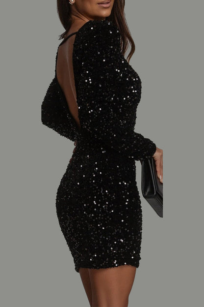 Madison | Chique Winter Backless Glitter feest Jurk