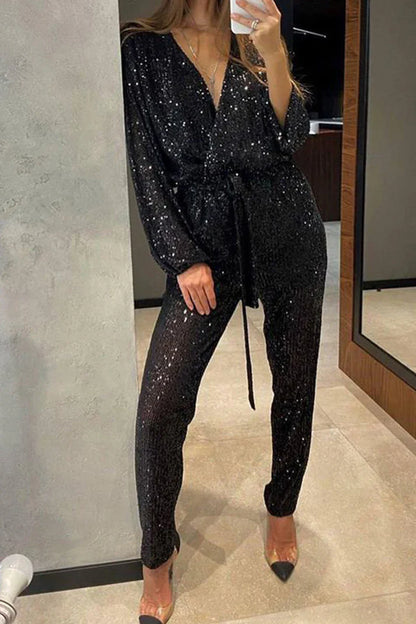 Gwen | V-hals Pailletten Jumpsuit