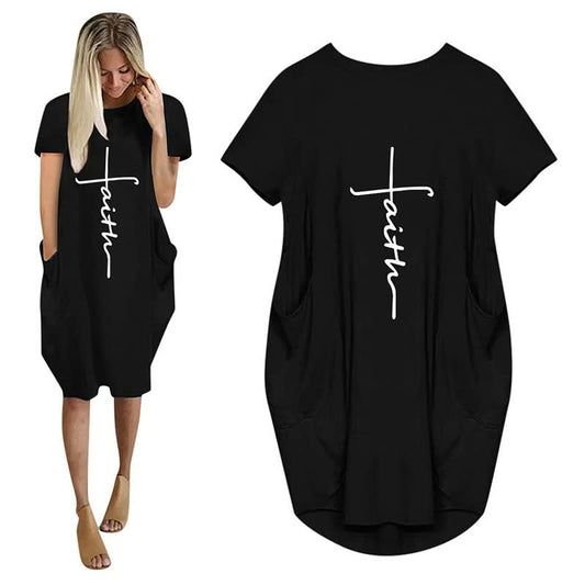 Kinsley | 3D Letter Print Losse Feestjurk met Zakken