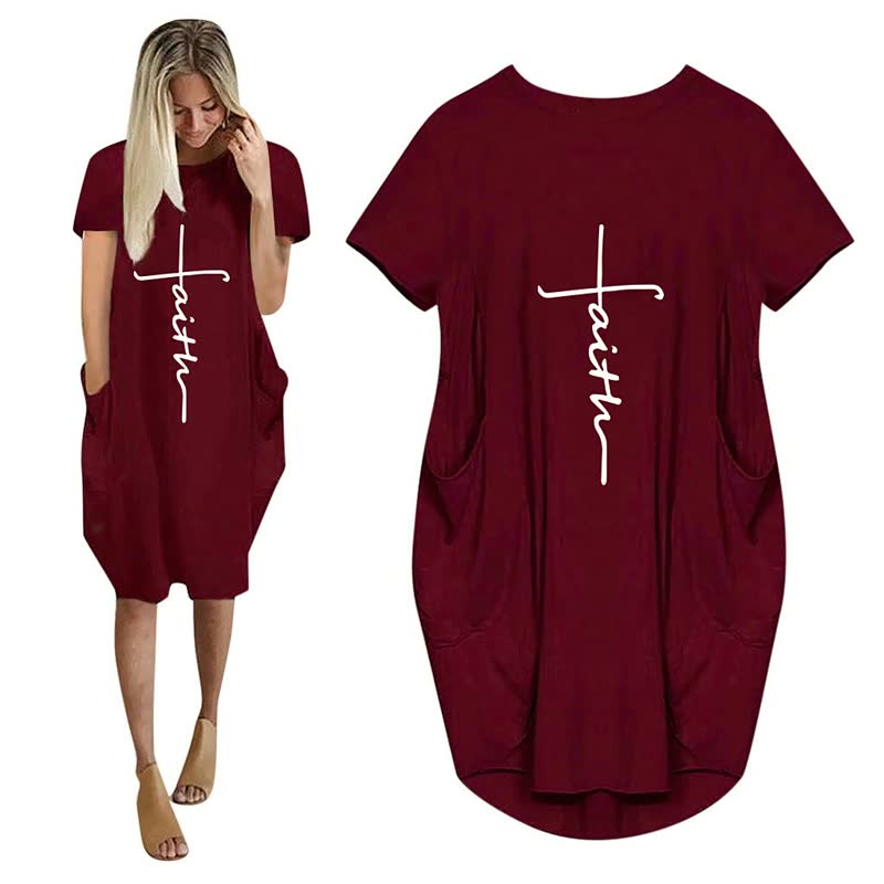 Kinsley | 3D Letter Print Losse Feestjurk met Zakken