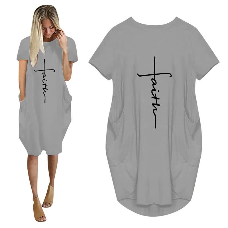 Kinsley | 3D Letter Print Losse Feestjurk met Zakken